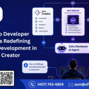 Zoho Developer AI Agent workflow connecting Zoho Creator, MCP, and AI for prompt-based app development