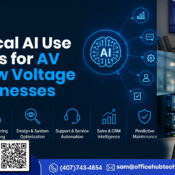 Practical AI use cases for AV and Low Voltage businesses, including project planning, service automation, sales intelligence, and predictive maintenance.
