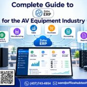 Zoho ERP for the AV equipment industry managing sales, inventory, manufacturing, purchases, accounting, and reports