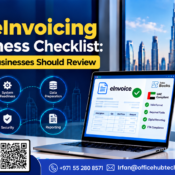 UAE eInvoicing readiness checklist by OfficeHub Tech featuring Zoho Books, Peppol, PINT-AE, and 10 business compliance and implementation checks in UAE.
